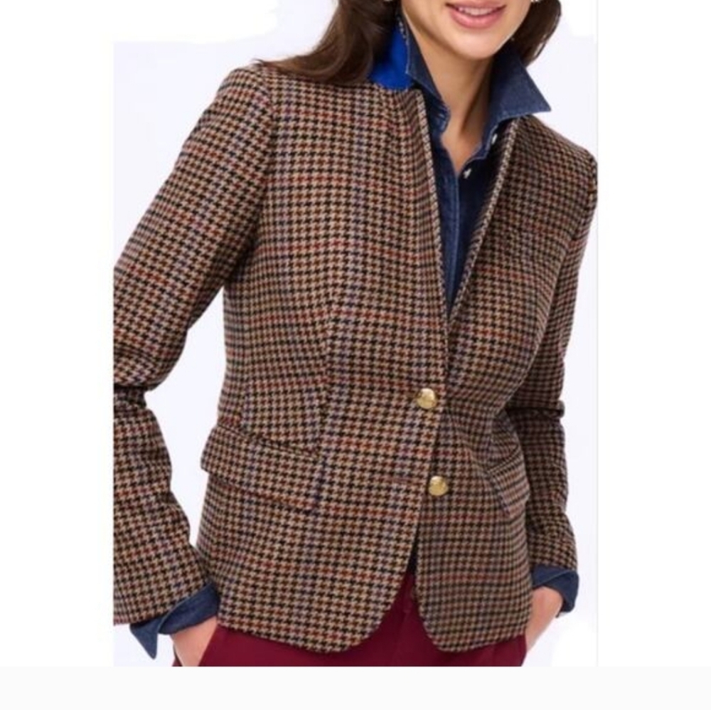 J. Crew Brown Houndstooth Schoolboy Blazer Size 4 - Picture 3 of 11